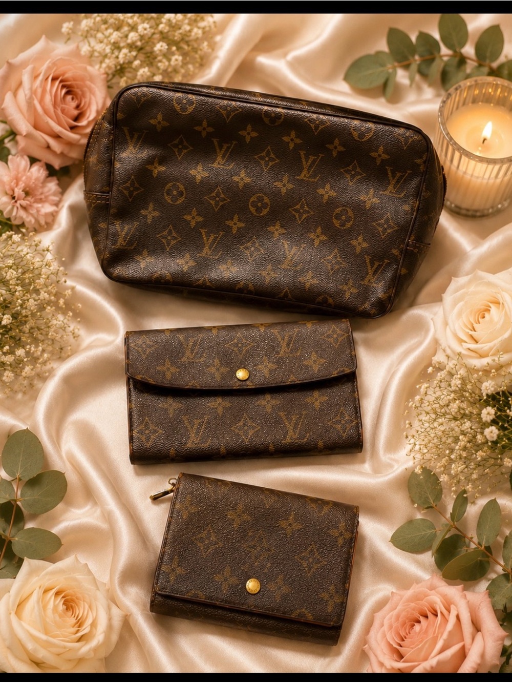 Louis Vuitton Monogram Canvas Cosmetic Pouch & Wallet Trio *Project, Rehab*